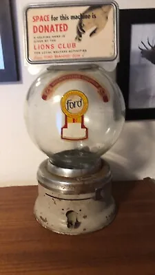 Vtg Ford 1C Penny Gumball Machine Glass Globe Chrome Lions Club Marquee Topper • $140