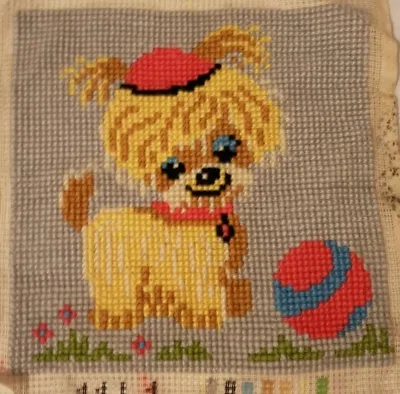 Handmade Embroidered Puppy Cross Stitched Tapestry FInished Wall Decoration  • £16.98