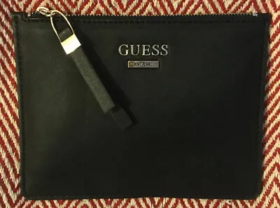 GUESS Flat Zip Pouch Black Envelope Clutch Makeup Cosmetic Bag Pristine Purse • $17.50