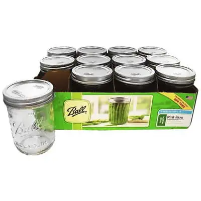 Glass Mason Jars With Lids & Bands Wide Mouth Clear 16 Oz 12 Count • $14.44