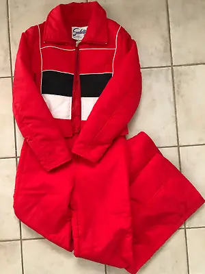 Vintage Subello Women Red Ski Snow Suit 2 Pc Overall Pants 70’s Jacket Size 10 • $89.99