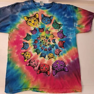 Vintage Vibrant Cats Spiral Tie Dye T-Shirt Grateful Dead Psychedelic Style • $12