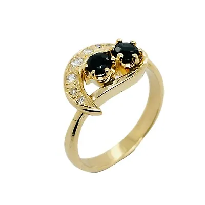 Sapphire & Diamond Dress Ring Set 18ct Yellow Gold Size Q1/2 Preloved VAL $3100 • $797.82