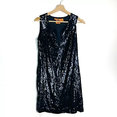 Tory Burch Dress 4 Womens Blue Sequin Party Cocktail Short Sleeve Mini V Neck • $59.95