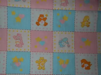 $12.99 • Buy Vtg Care Bears Pastel Cheater Quilt Fabric Blue Pink Hearts Cheer Funshine Tende