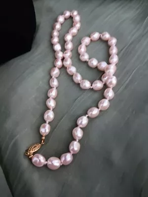 Vtg 24  Baroque Knotted Pink Pearl Necklace Very Fancy Gold Clasp High Luster • $50