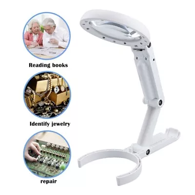 5/ 11X Magnifying Glass With Light 8 LED LAMP Magnifier Foldable Stand Table • £9.27