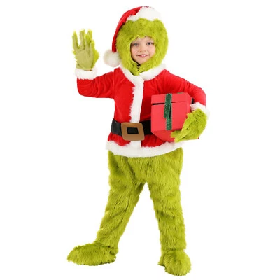 Green Monster Costume For Kids Mens 6pcs Christmas Furry Santa Suit Green Outfit • £28.79