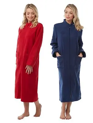 Ladies Zip Soft Fleece Dressing Gown Zipped Robe Housecoat With Pockets Robes • £26.95