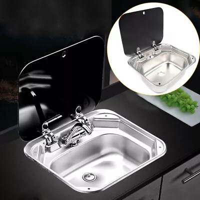 RV Caravan Camper Stainless Steel Caravan Hand Wash Basin Kitchen Sink W/Lid&Tap • $141.55