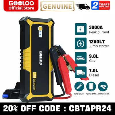 GOOLOO 3000A Peak Car Jump Starter SuperSafe Battery Booster Charger Power Bank • $108.99