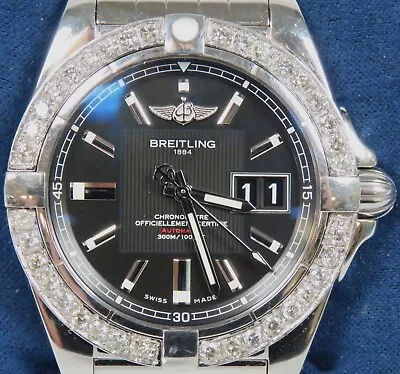 Breitling Men's Automatic Watch Windrider Diamonds A49350 Chronometer Black Date • $2499.99
