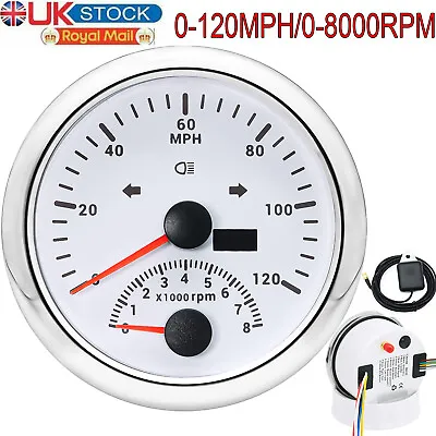 85MM Waterproof GPS Speedometer 120MPH With Tachometer 8000RPM For Boat Car UK • £39.12
