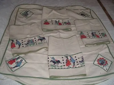 Vtg Lot 50s Victorian Ladies Men Handmade Card Tablecloth 4 Placemats #PE • $25.99