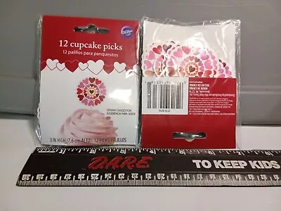 48 Wilton Cupcake Valentine's Day Hearts Topper Picks Pinwheel Design 12 Pack X4 • $6.38