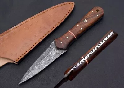 Double-Edged V42 Military Damascus Steel Dagger Boot Knife Wood Handle-x74 • $26.95