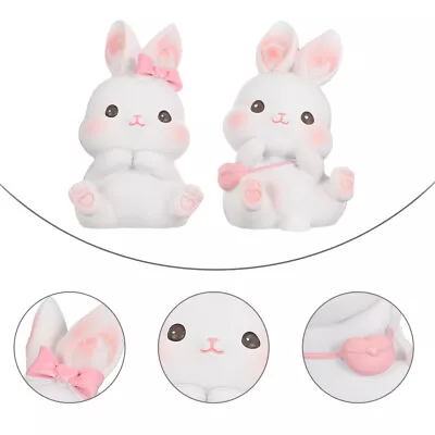  2 Pcs Resin Rabbit Ornament Easter Spring Decor Bunny Cake Figurine Child • £8.89