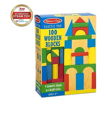 Melissa & Doug Wooden Building Blocks Set - 100 Blocks In 4 Colors And 9 Shapes • $27.99