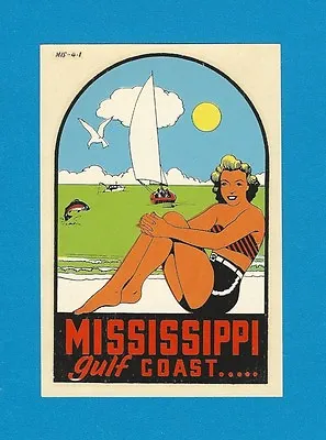 Vintage Original 1949 Souvenir  Mississippi  Gulf Coast Pinup Water Decal Art • $26.05