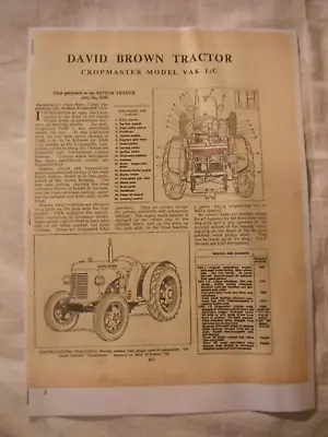 1950 David Brown Vak 1/c Cropmaster Tractor 'trader' Service Data Booklet (copy) • £4.99