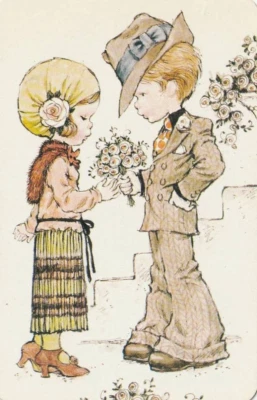 $3 • Buy Sarah Kay 1920's Style Couple,  1970's Blank Back, Single Swap Card