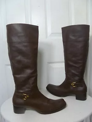 RARE MIU MIU By PRADA WOMEN BROWN LEATHER BUCKLED KNEE HIGH BOOT 40 US 9½-10 M • $269.99