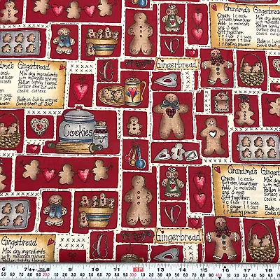 Vtg Dianna Marcum Grandma's Gingerbread Recipe Cotton Fabric By The HALF YARD • $9