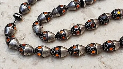 Antique Islamic 33 Black Coral Yusr Silver Inlaid Masbaha Beads - One Of A Kind • $1700