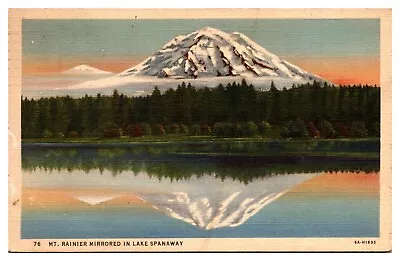 Vintage Mt. Rainier Mirrored In Lake Spanaway WA Postcard • $3.49