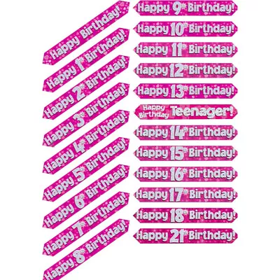 9ft Pink & Silver Holographic Foil Party Birthday Milestone Banner Decoration • £2.49