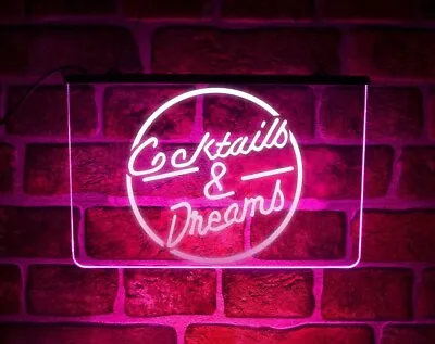 Cocktails And Dreams LED Neon Light Up Sign | Wall Display For Home Gin Bar Pub • £24.99