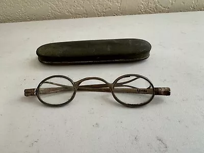 Antique English W/ Makers Mark Spectacles / Glasses W/ Tin / Metal Case • $125