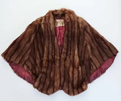 Vtg 40s 50s Jacques Furs Genuine Brown Mink Capelet Stole Pockets • $69