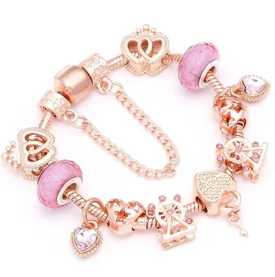 $25 • Buy European Charms Bracelets Snake Chain Rose Gold Heart By Pandora’s Queen