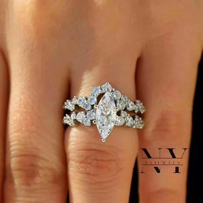 3 CT Marquise Moissanite Bridal Set Engagement Ring 14K White Gold For Women • $231.42