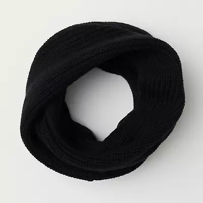 H&M Black Snood Knit Scarf One Size Infinity Cosy Wrap Acrylic Ribbed Chunky • £16.99