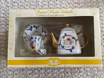 Classic Treasures Imperial Porcelain Collectible Mini Teapot Cup And Saucer Set • $20