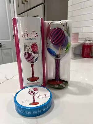 Lolita Love My Wine HOLIDAY BAUBLES Wine Glass Hand Painted Message 15 Oz • £13.99