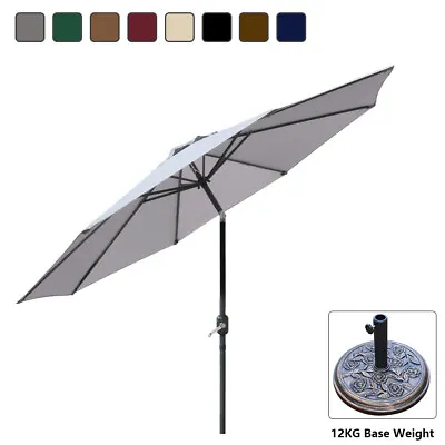 3M Round Garden Parasol Outdoor Sun Shade Umbrella Crank Tilt Base Cover Fabric • £72.99