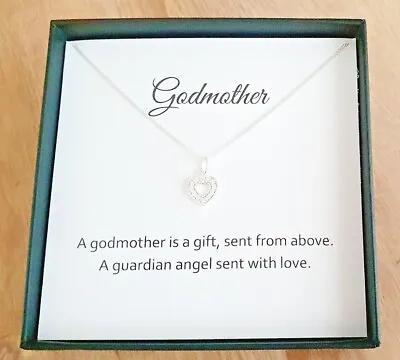 Godmother CZ Heart Necklace 925 Sterling Silver Gift For Women • £21.99