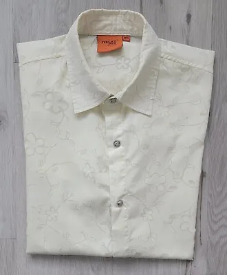 Versace Dolm | Cream White Daisy Print Burnout Short Sleeve Shirt | MENS 3XL • $125