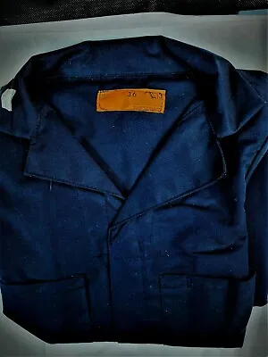 Shop Coat - Navy - Button Front - Polyester-Cotton - U.S.A. & Import - Vintage • $45