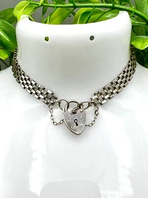 Vintage 3 Bar Sterling Silver Gate Bracelet & Heart Padlock Birmingham 1986 DS • £39.99