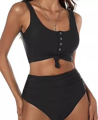 NWT Women’s Zaful Two Piece High Waisted Tankini Bikini Swimsuit Black - XL (10) • $20
