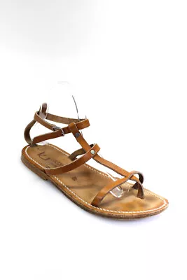 K. Jacques Womens Brown Leather Toe Strap Ankle Strap Flat Sandals Shoes Size 10 • $34.99