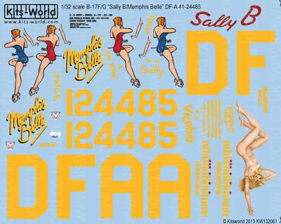 1:32 Kits-World Decals B-17F / G Flying Fortress Memphis Belle & Sally B 132061 • $17.50