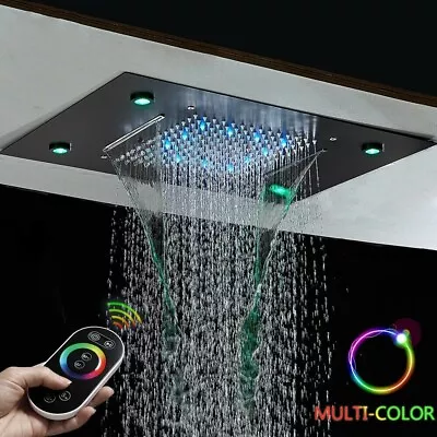 20 X14  Color Changing Large LED Shower Head Rainfall Remote Control Matte Black • $115