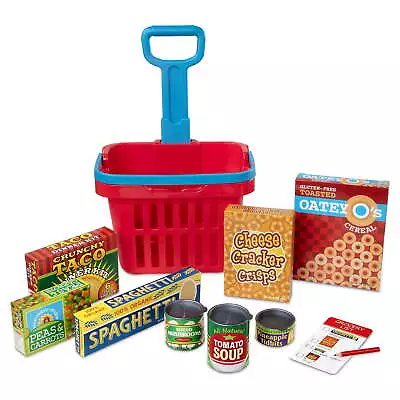 Melissa & Doug Fill And Roll Grocery Basket Play Set With Play Food Boxes&Cans • $20