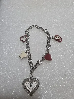 Ladies Charm Bracelet Watch. New Battery Fitted. Great Condition. Heart Shaped.  • £2.99