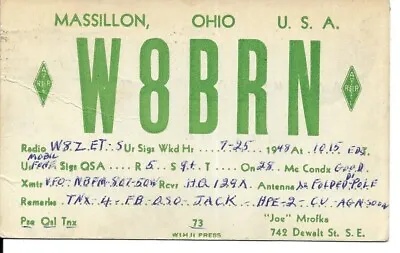 QSL  1948  Massillon Ohio   Radio Card • $5.52